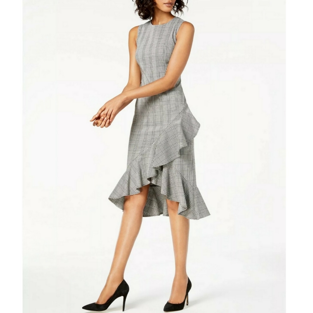 CALVIN KLEIN Ruffled Houndstooth Dress size 2 - Picture 6 of 6